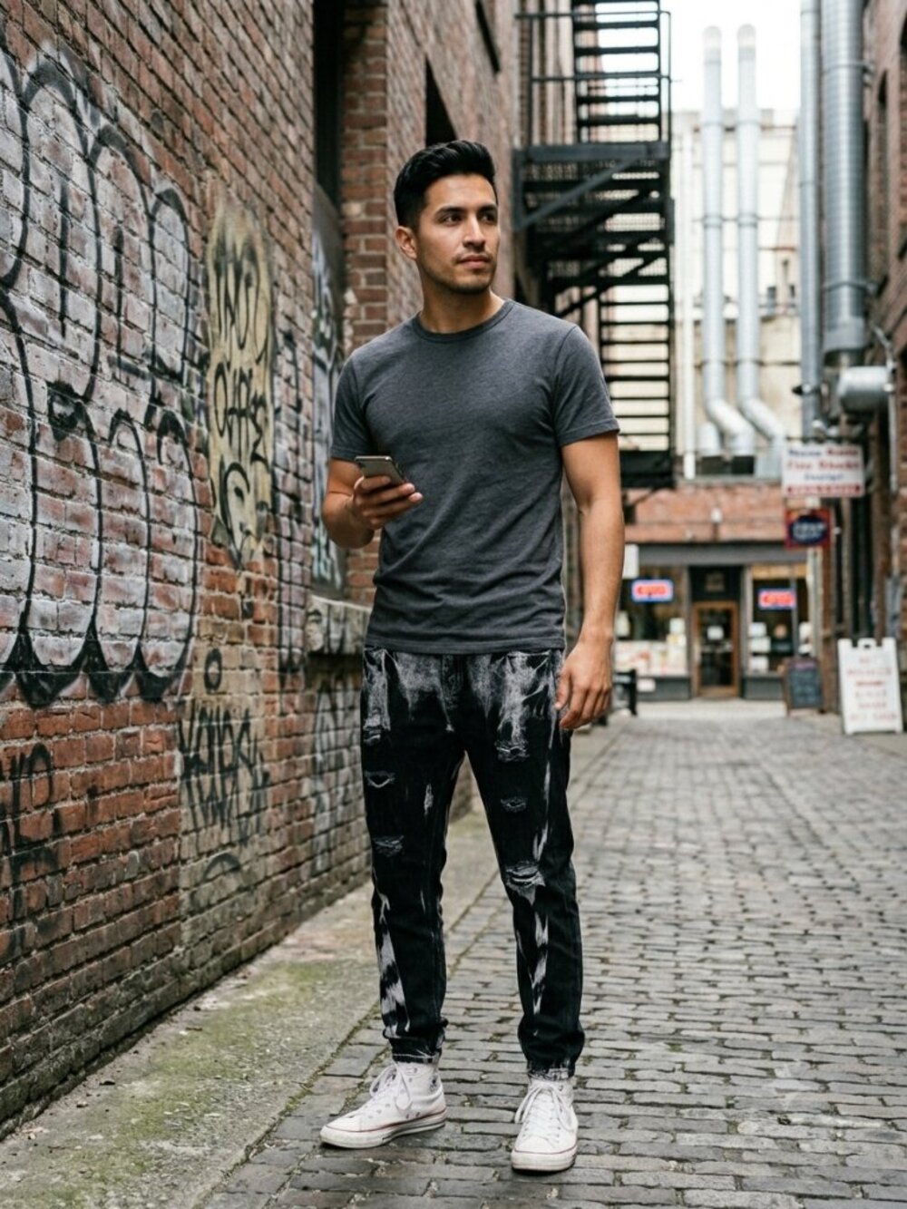 High Contrast Distressed Acid Wash Jeans